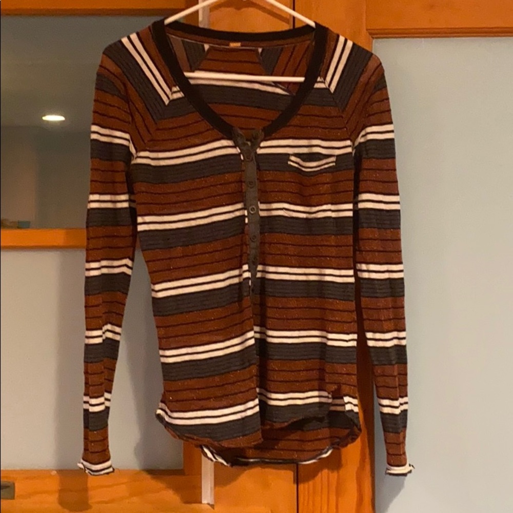 Free People Glittery Button Down Long Sleeve